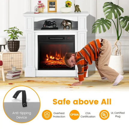 32 Inch 1400W Electric TV Stand Fireplace with Shelf-White Costway