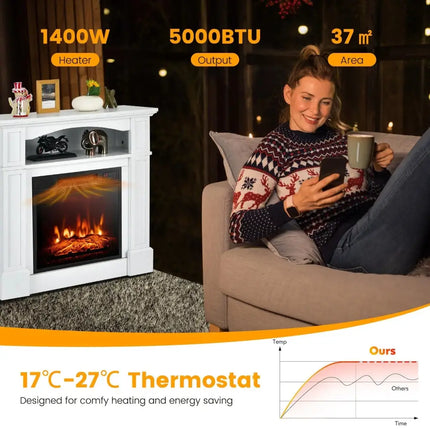 32 Inch 1400W Electric TV Stand Fireplace with Shelf-White Costway