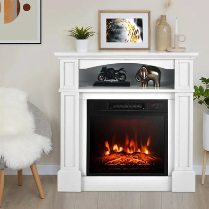 32 Inch 1400W Electric TV Stand Fireplace with Shelf-White Costway