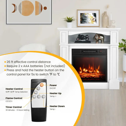 32 Inch 1400W Electric TV Stand Fireplace with Shelf-White Costway
