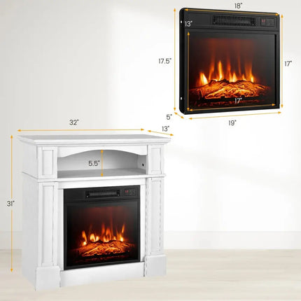32 Inch 1400W Electric TV Stand Fireplace with Shelf-White Costway