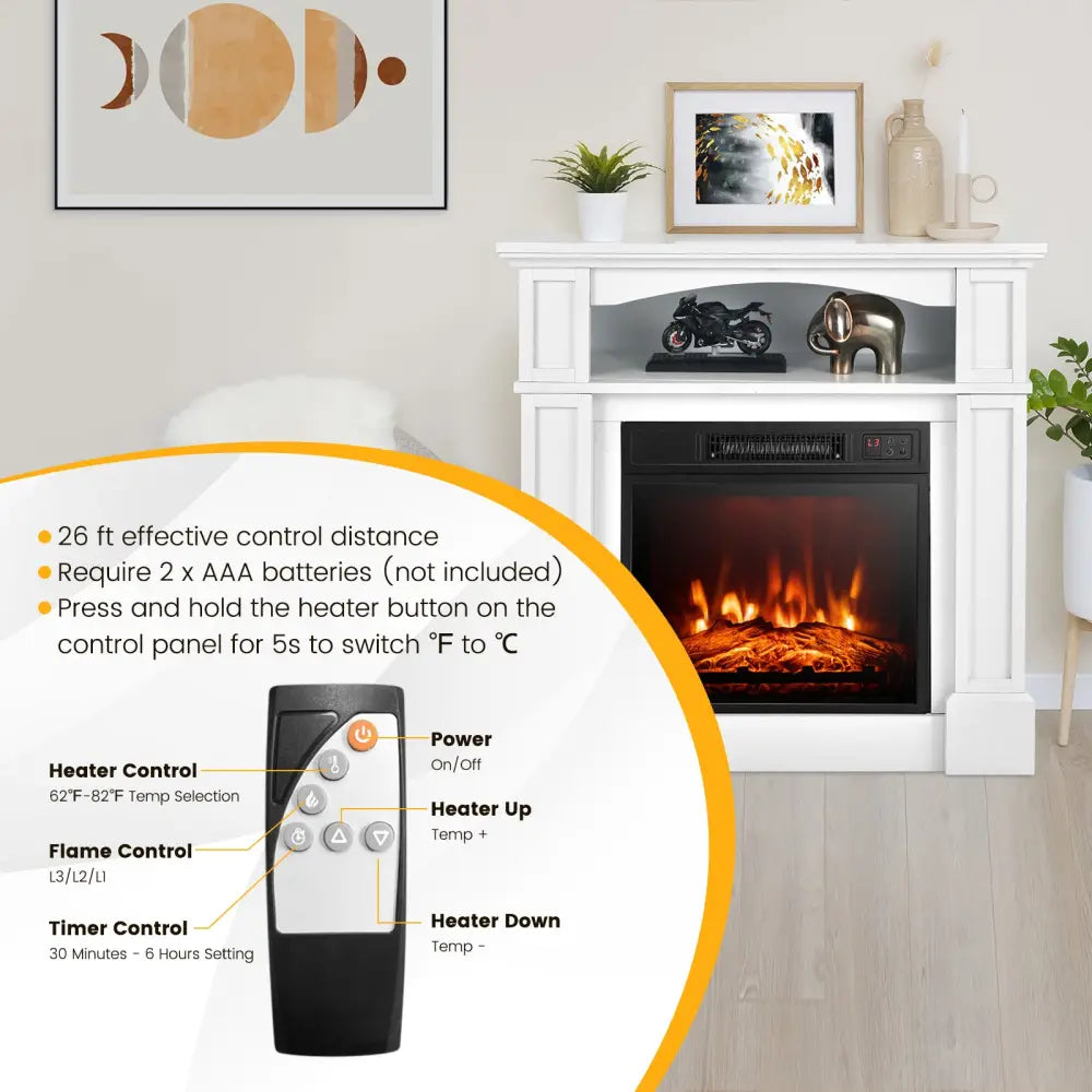 32 Inch 1400W Electric TV Stand Fireplace with Shelf-White - White - Fireplaces