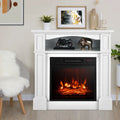 32 Inch 1400W Electric TV Stand Fireplace with Shelf-White - White - Fireplaces