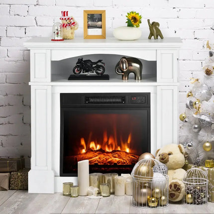 32 Inch 1400W Electric TV Stand Fireplace with Shelf-White Costway