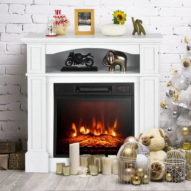 32 Inch 1400W Electric TV Stand Fireplace with Shelf-White Costway