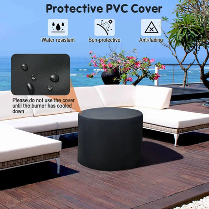 32 Inch 30000BTU Fire Pit Table with Fire Glasses and PVC Cover - Black - Fire Pit Tables