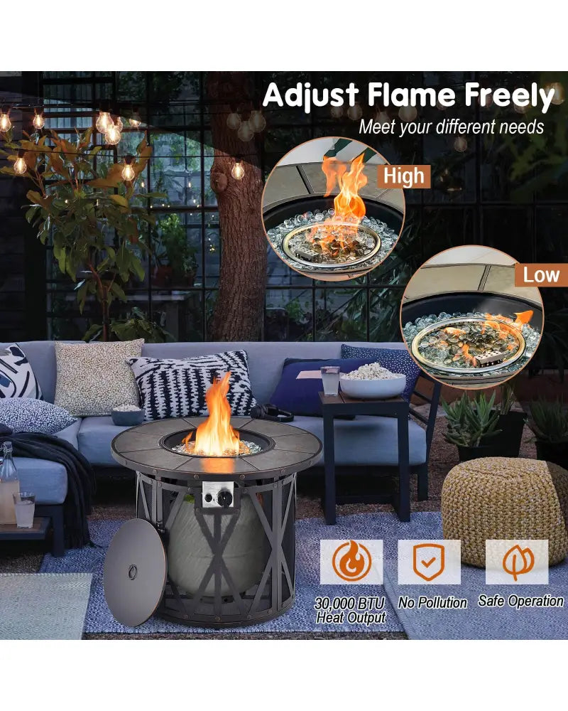 32 Inch 30000BTU Fire Pit Table with Fire Glasses and PVC Cover - Black - Fire Pit Tables