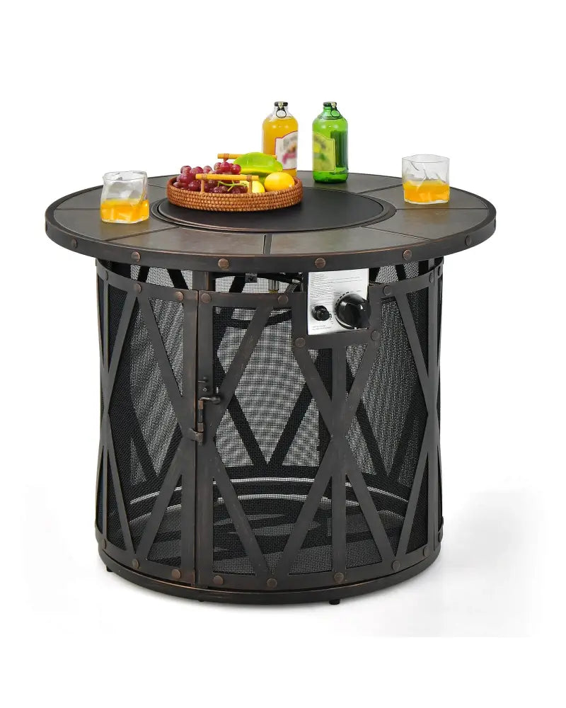 32 Inch 30000BTU Fire Pit Table with Fire Glasses and PVC Cover - Black - Fire Pit Tables