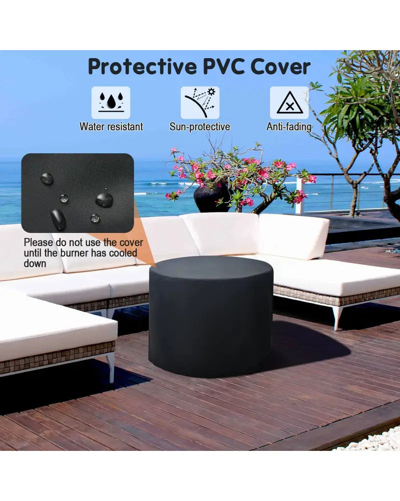 32 Inch 30000BTU Fire Pit Table with Fire Glasses and PVC Cover - Black - Fire Pit Tables