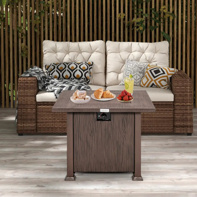 32 Inch 50 000 BTU Square Fire Pit Table with Lid and Lava Rocks-Brown - Brown - Fire Pit Tables