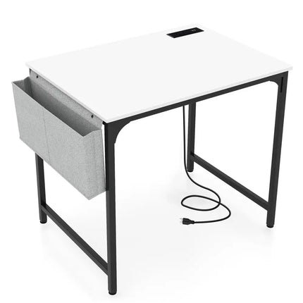 32 Inch Computer Desk Small Home Office Desk with Charging Station-White Costway