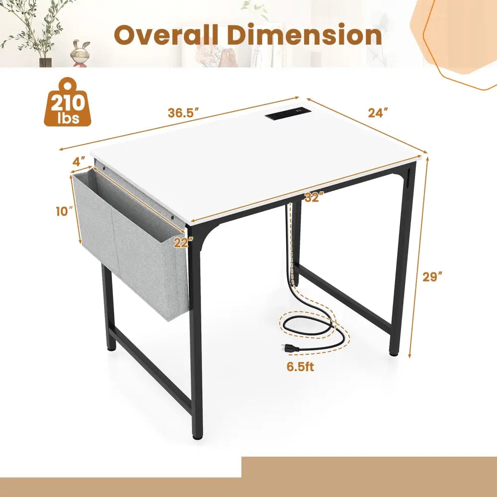 32 Inch Computer Desk Small Home Office Desk with Charging Station-White - White - Writing Desks