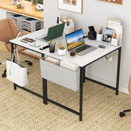 32 Inch Computer Desk Small Home Office Desk with Charging Station-White Costway