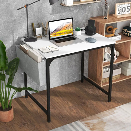 32 Inch Computer Desk Small Home Office Desk with Charging Station-White Costway