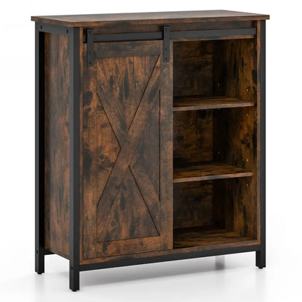 32 Inch Farmhouse Sideboard Buffet Cabinet with Sliding Barn Door and Adjustable Shelves-Rustic Brown Costway