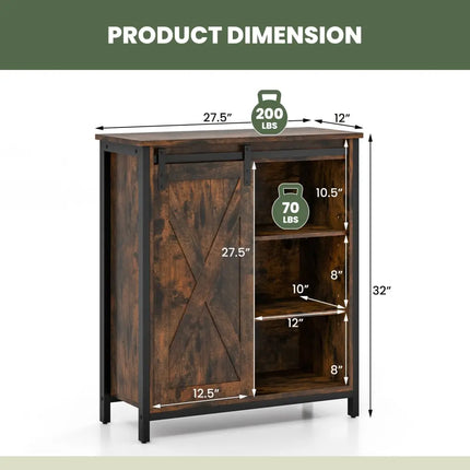 32 Inch Farmhouse Sideboard Buffet Cabinet with Sliding Barn Door and Adjustable Shelves-Rustic Brown Costway