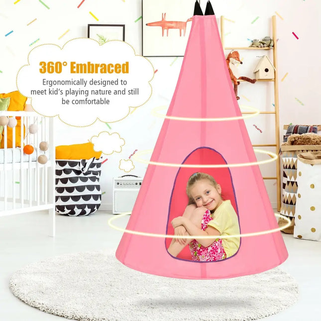32 Inch Kids Nest Swing Chair Hanging Hammock Seat for Indoor and Outdoor-Pink - Pink - Swing & Playsets