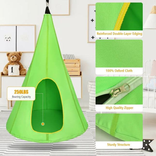 32 Inch Kids Nest Swing Chair Hanging Hammock Seat for Indoor Outdoor-Green - Green - Swing & Playsets