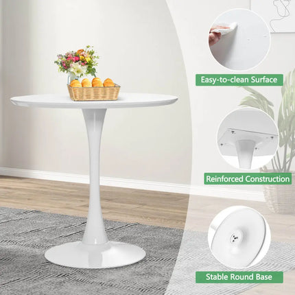 32 Inch Modern Tulip Round Dining Table with MDF Top-White Costway