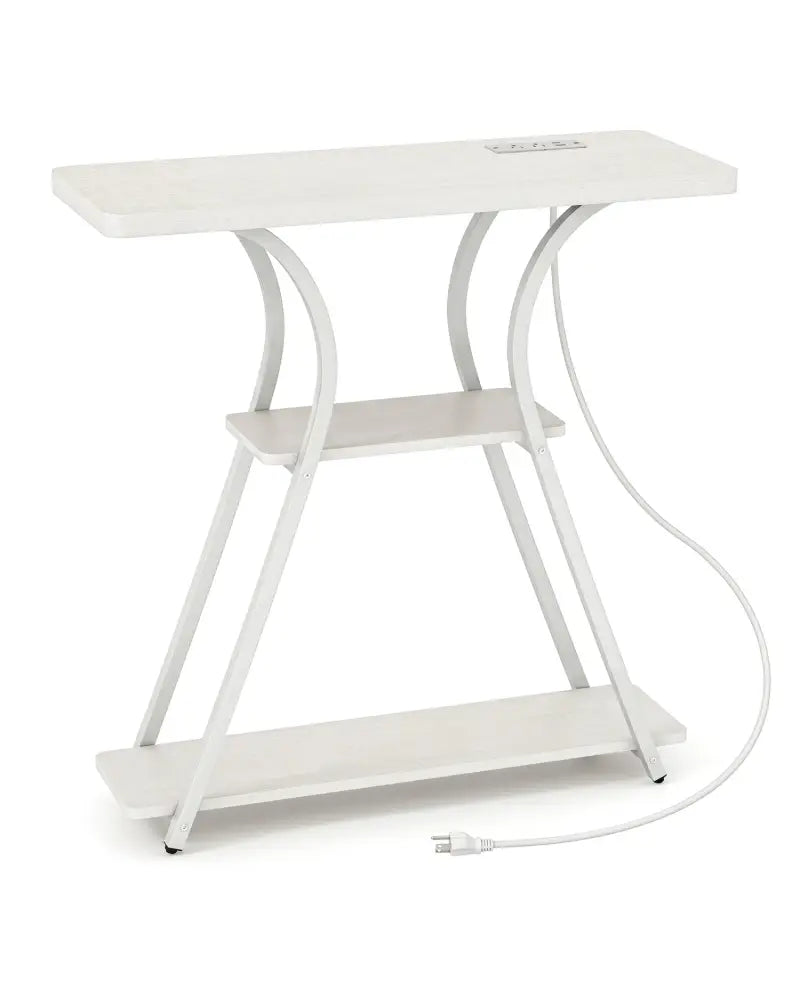32 Inch Narrow Long Entryway Table with Power Outlets and LED Lights-Oak - Oak - Console Tables