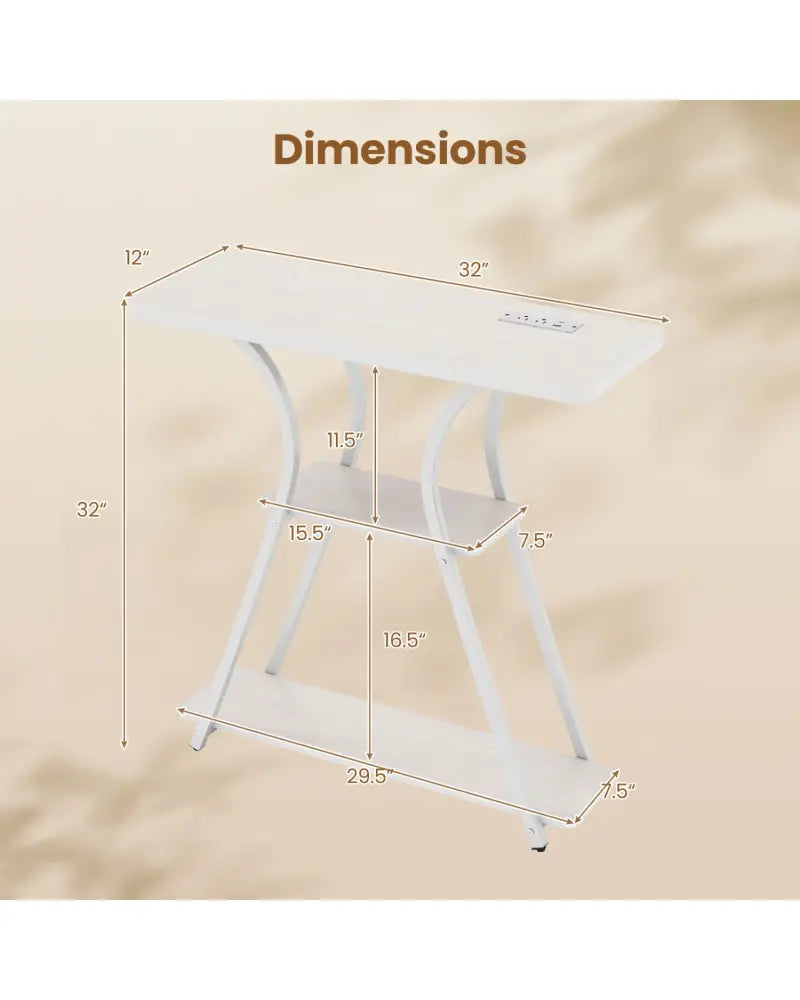 32 Inch Narrow Long Entryway Table with Power Outlets and LED Lights-Oak - Oak - Console Tables