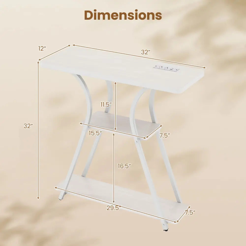 32 Inch Narrow Long Entryway Table with Power Outlets and LED Lights-Oak - Oak - Console Tables