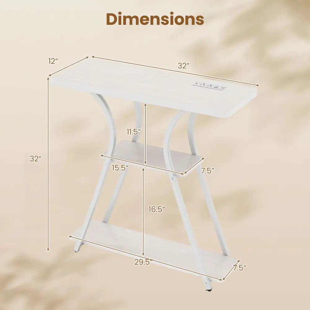 32 Inch Narrow Long Entryway Table with Power Outlets and LED Lights-Oak - Oak - Console Tables