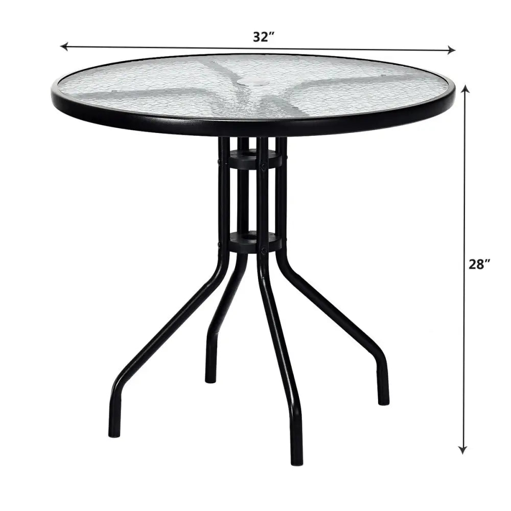 32 Inch Outdoor Patio Round Tempered Glass Top Table with Umbrella Hole - Transparent - Patio Dining Tables