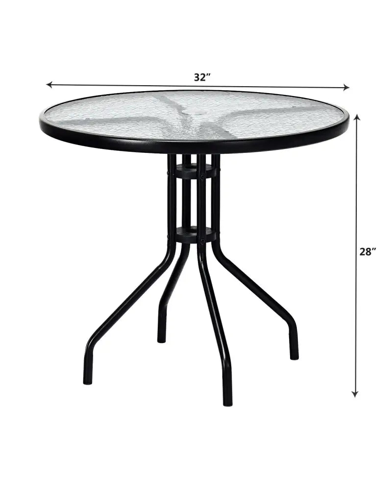 32 Inch Outdoor Patio Round Tempered Glass Top Table with Umbrella Hole - Transparent - Patio Dining Tables