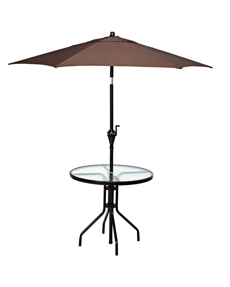 32 Inch Outdoor Patio Round Tempered Glass Top Table with Umbrella Hole - Transparent - Patio Dining Tables
