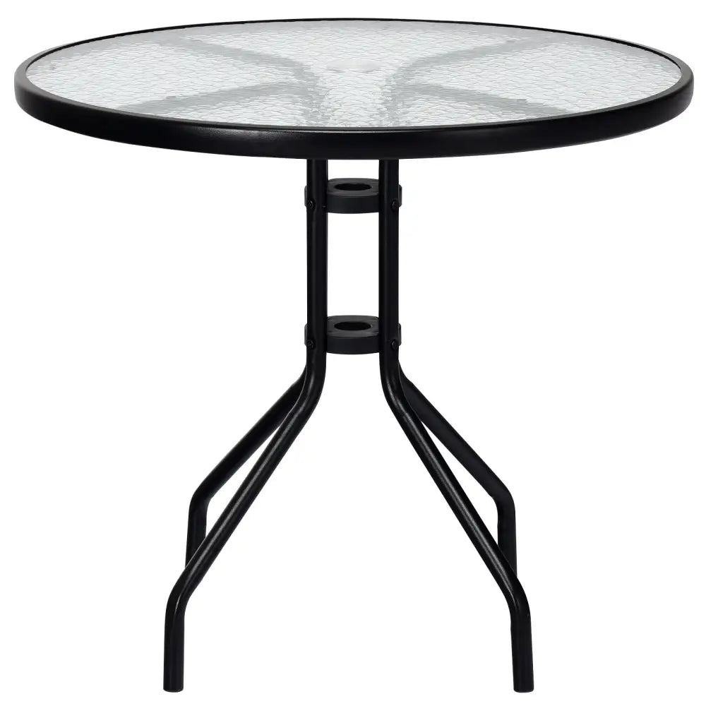 32 Inch Outdoor Patio Round Tempered Glass Top Table with Umbrella Hole - Transparent - Patio Dining Tables