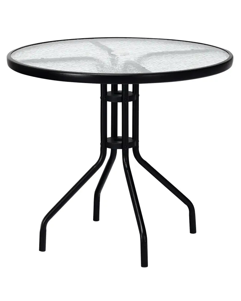 32 Inch Outdoor Patio Round Tempered Glass Top Table with Umbrella Hole - Transparent - Patio Dining Tables