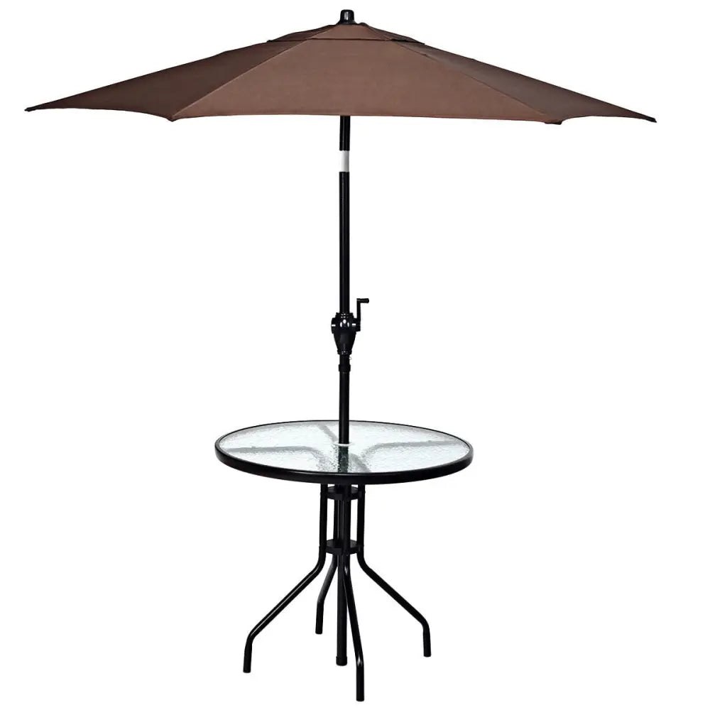 32 Inch Outdoor Patio Round Tempered Glass Top Table with Umbrella Hole - Transparent - Patio Dining Tables