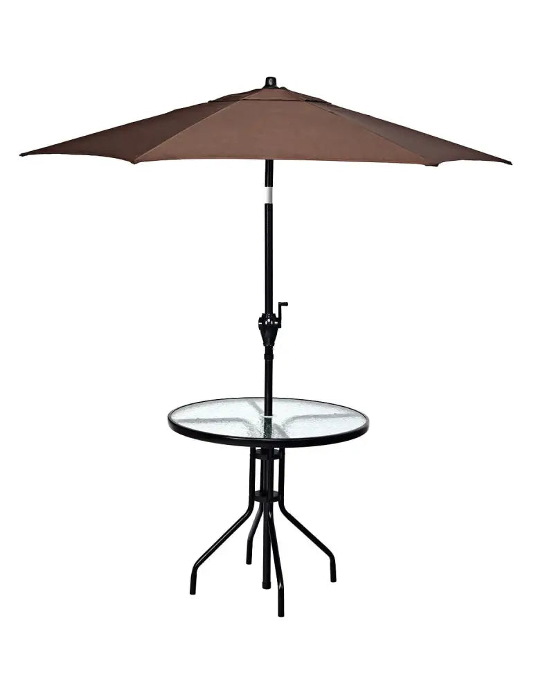 32 Inch Outdoor Patio Round Tempered Glass Top Table with Umbrella Hole - Transparent - Patio Dining Tables