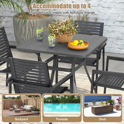 32 Inch Patio Dining Table Metal Square Table for Dining with 4 Curved Legs-Gray - Gray - Patio Dining Tables