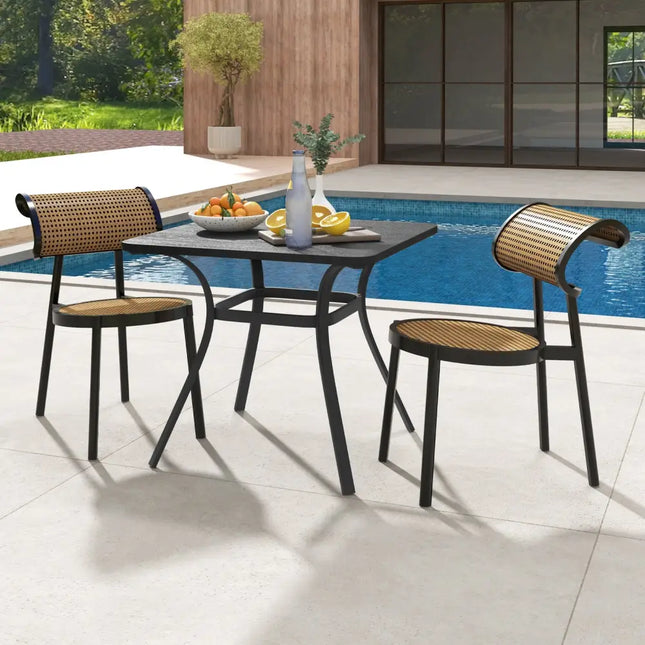 32 Inch Patio Dining Table Metal Square Table for Dining with 4 Curved Legs-Gray - Gray - Patio Dining Tables