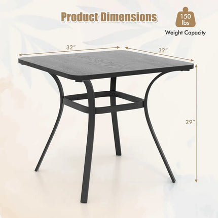 32 Inch Patio Dining Table Metal Square Table for Dining with 4 Curved Legs-Gray - Gray - Patio Dining Tables