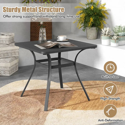 32 Inch Patio Dining Table Metal Square Table for Dining with 4 Curved Legs-Gray - Gray - Patio Dining Tables