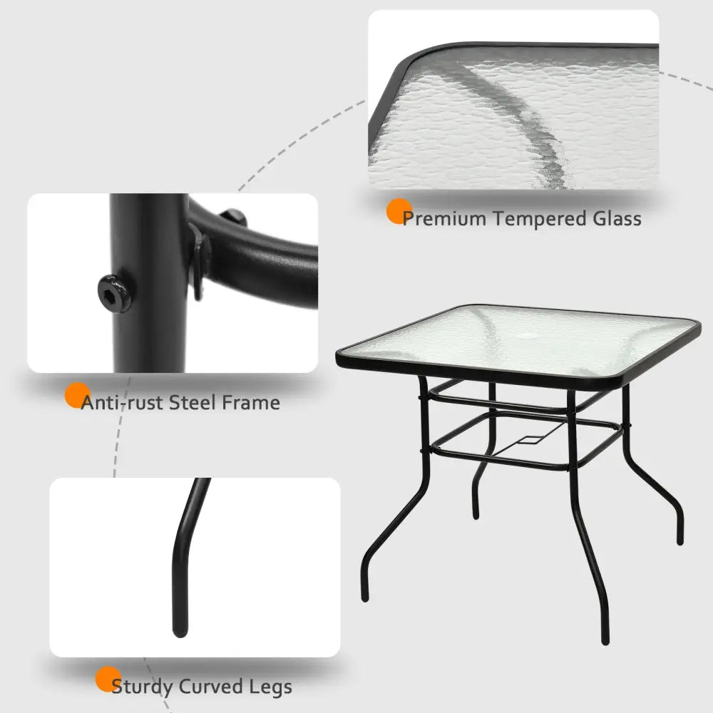 32 Inch Patio Tempered Glass Steel Frame Square Table - Black - Patio Dining Tables