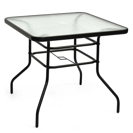 32 Inch Patio Tempered Glass Steel Frame Square Table - Oasis Home Essentials