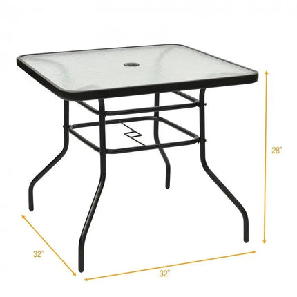 32 Inch Patio Tempered Glass Steel Frame Square Table - Oasis Home Essentials