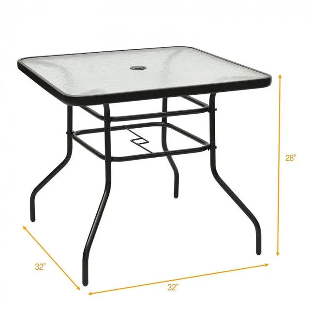 32 Inch Patio Tempered Glass Steel Frame Square Table - Oasis Home Essentials