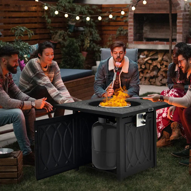 32 Inch Propane Fire Pit Table Square Tabletop with Lava Rocks Cover 50000 BTU-Black - Black - Fire Pit Tables