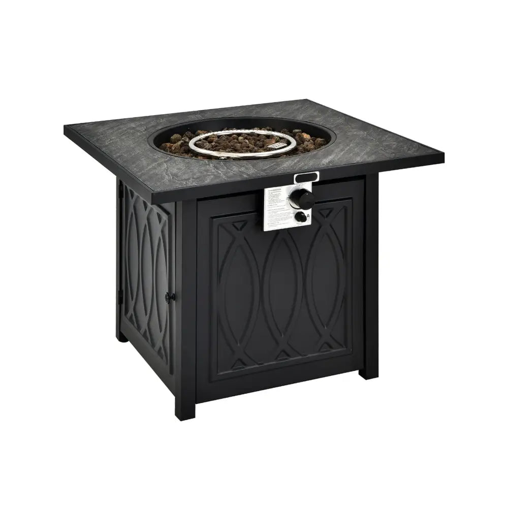 32 Inch Propane Fire Pit Table Square Tabletop with Lava Rocks Cover 50000 BTU-Black - Black - Fire Pit Tables