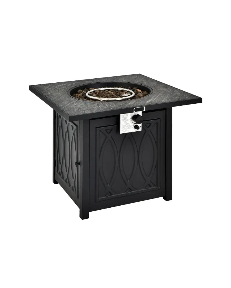 32 Inch Propane Fire Pit Table Square Tabletop with Lava Rocks Cover 50000 BTU-Black - Black - Fire Pit Tables