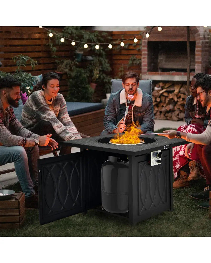 32 Inch Propane Fire Pit Table Square Tabletop with Lava Rocks Cover 50000 BTU-Black - Black - Fire Pit Tables