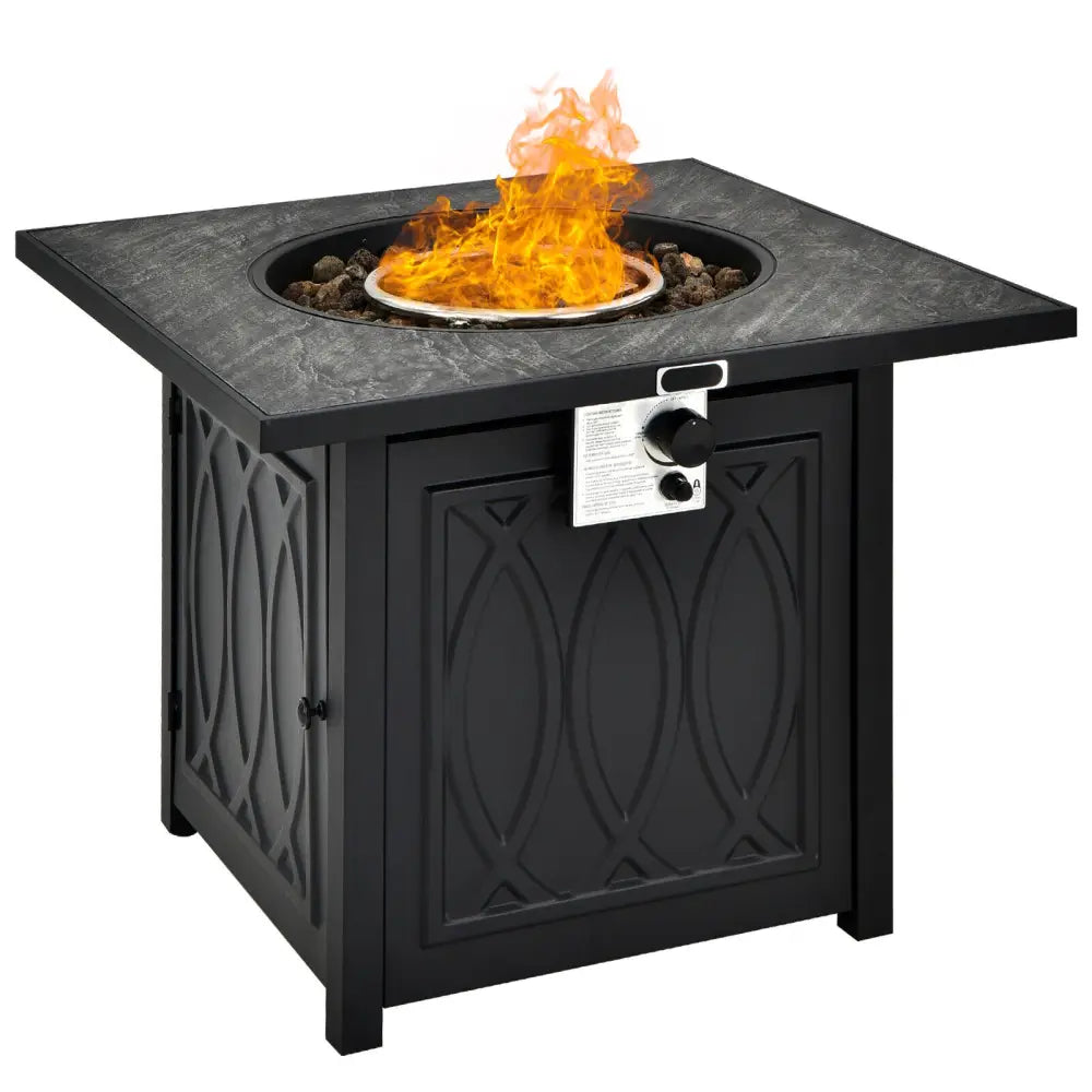 32 Inch Propane Fire Pit Table Square Tabletop with Lava Rocks Cover 50000 BTU-Black - Black - Fire Pit Tables