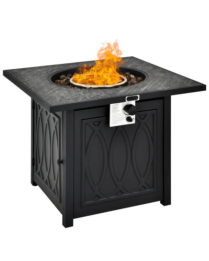32 Inch Propane Fire Pit Table Square Tabletop with Lava Rocks Cover 50000 BTU-Black - Black - Fire Pit Tables