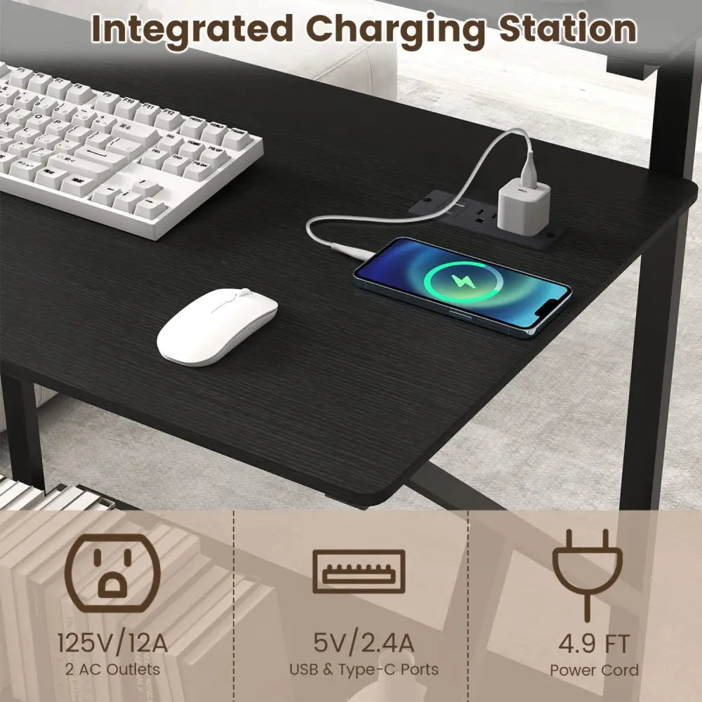 32 Inch Rolling Computer Desk for Small Spaces with Power Outlets-Black - Black - Computer Desks