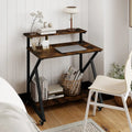 32 Inch Rolling Computer Desk for Small Spaces with Power Outlets-Rustic Brown - Rustic Brown - Computer Desks
